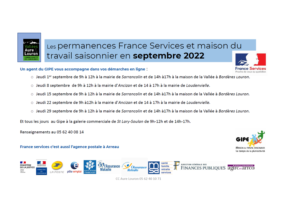 Les permanences France Services du GIPE en septembre 2022