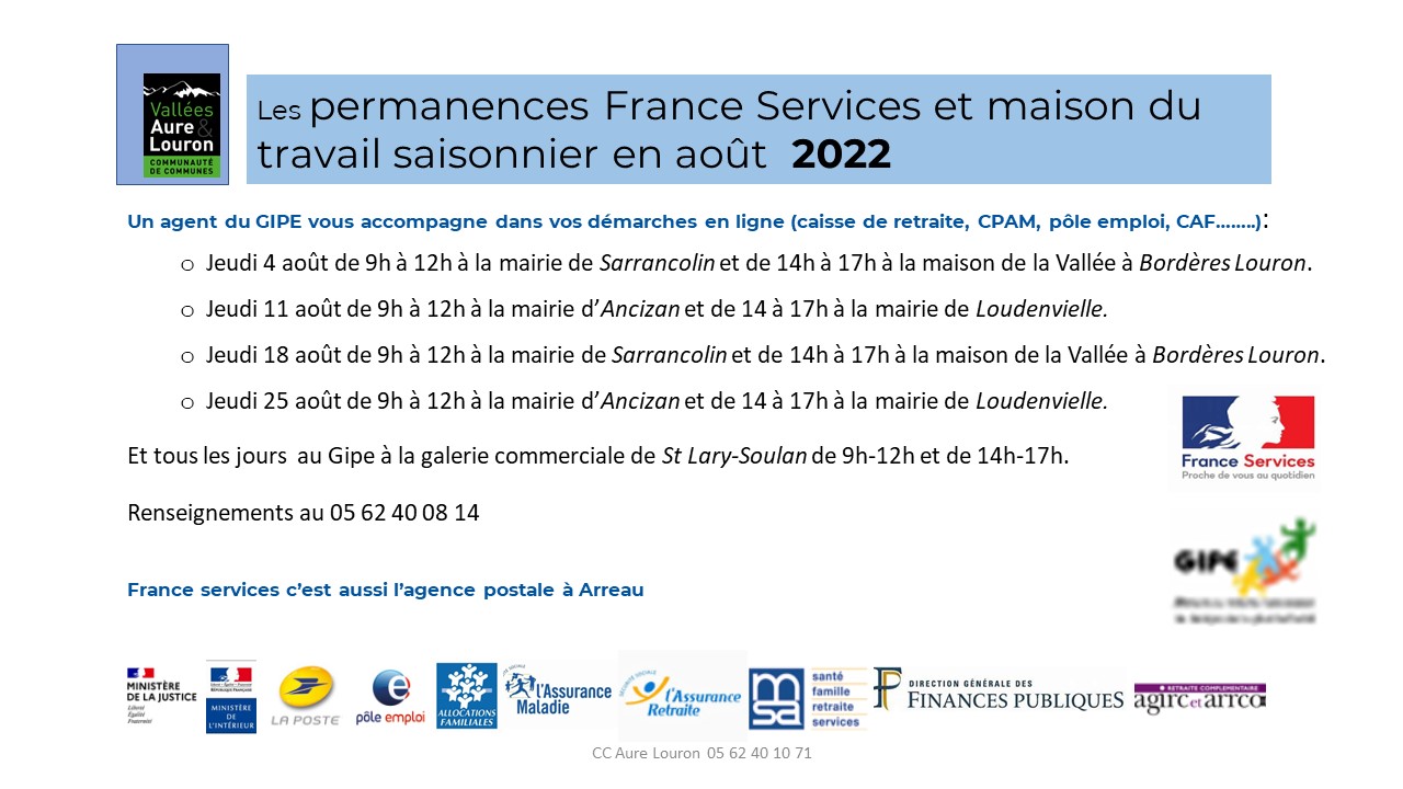 Les permanences France Services du GIPE en Août 2022