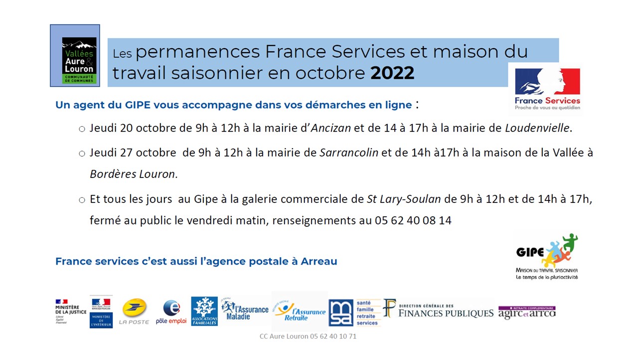 Les permanences France Services du GIPE en octobre2022